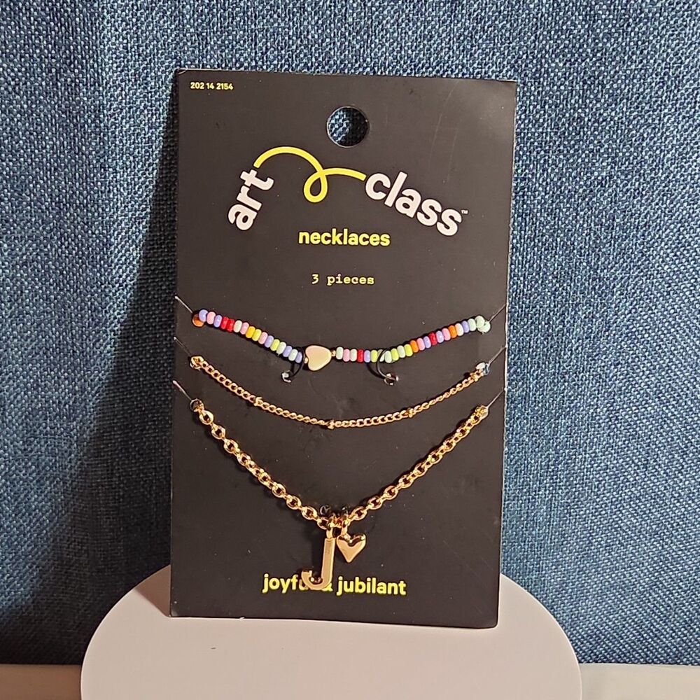 Target Art Class Initial J Necklace Set 3Pk Gold Tone Beaded - Picture 4 of 16